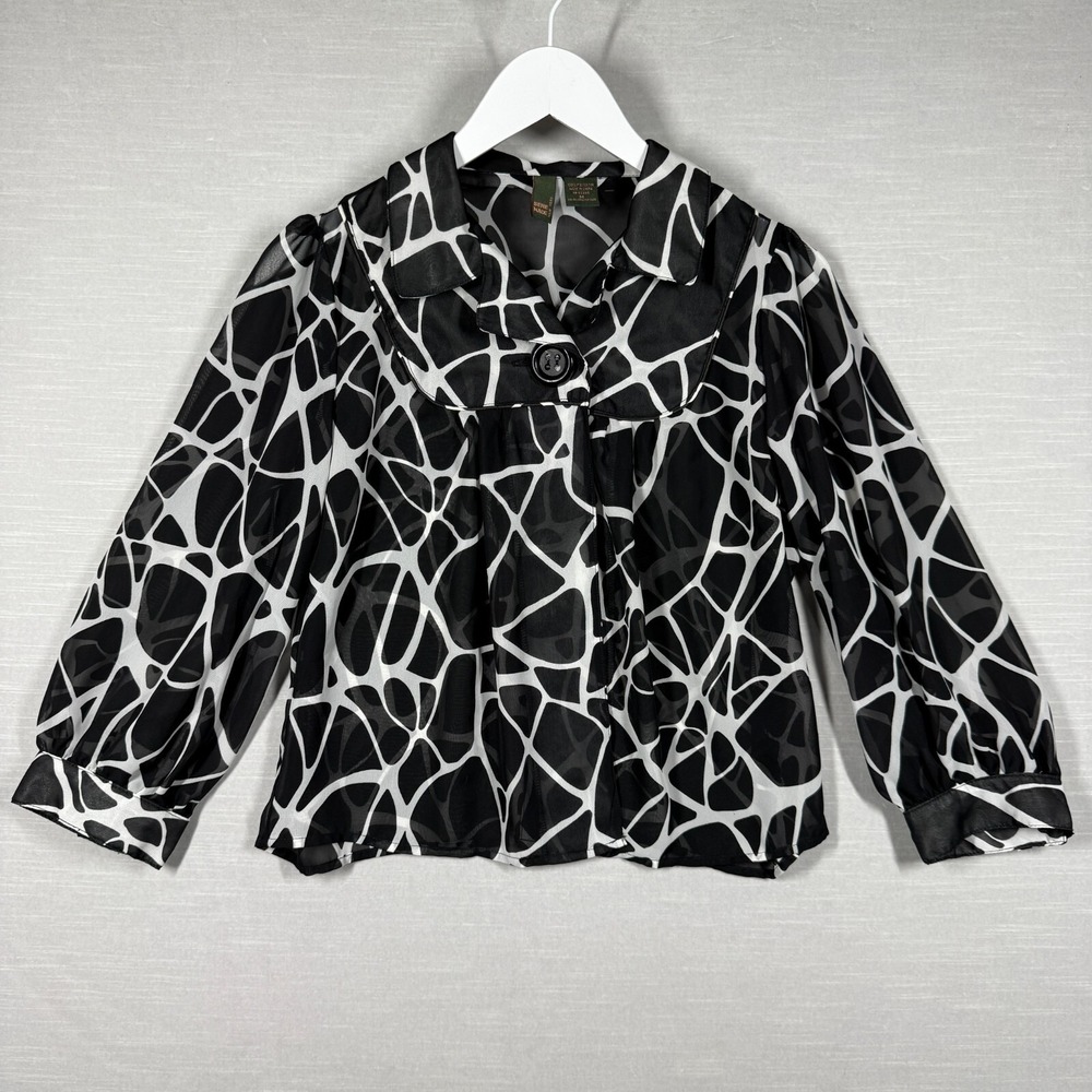 Serenade Top Womens Medium‎ Black White Sheer Chic Flowy Neutral Office Casual